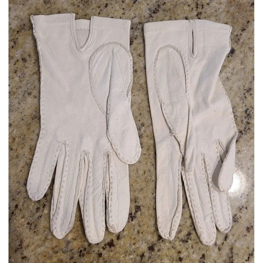 Vtg Size XS-S Off White Soft Leather Formal 7.5